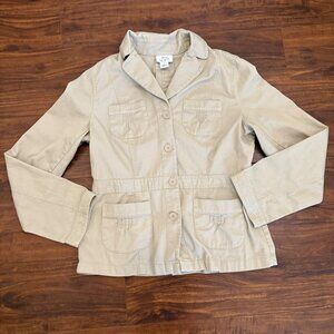 Loft Women's Khaki Utility Jacket Button-Up‎ Blazer Size 10 Pockets Cotton Fall